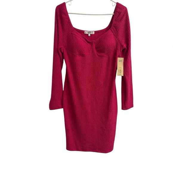 Pink Madden NYC Long Sleeve Textured Bodycon Bra-Cup Design Pink Dress Sz L - Picture 3 of 6
